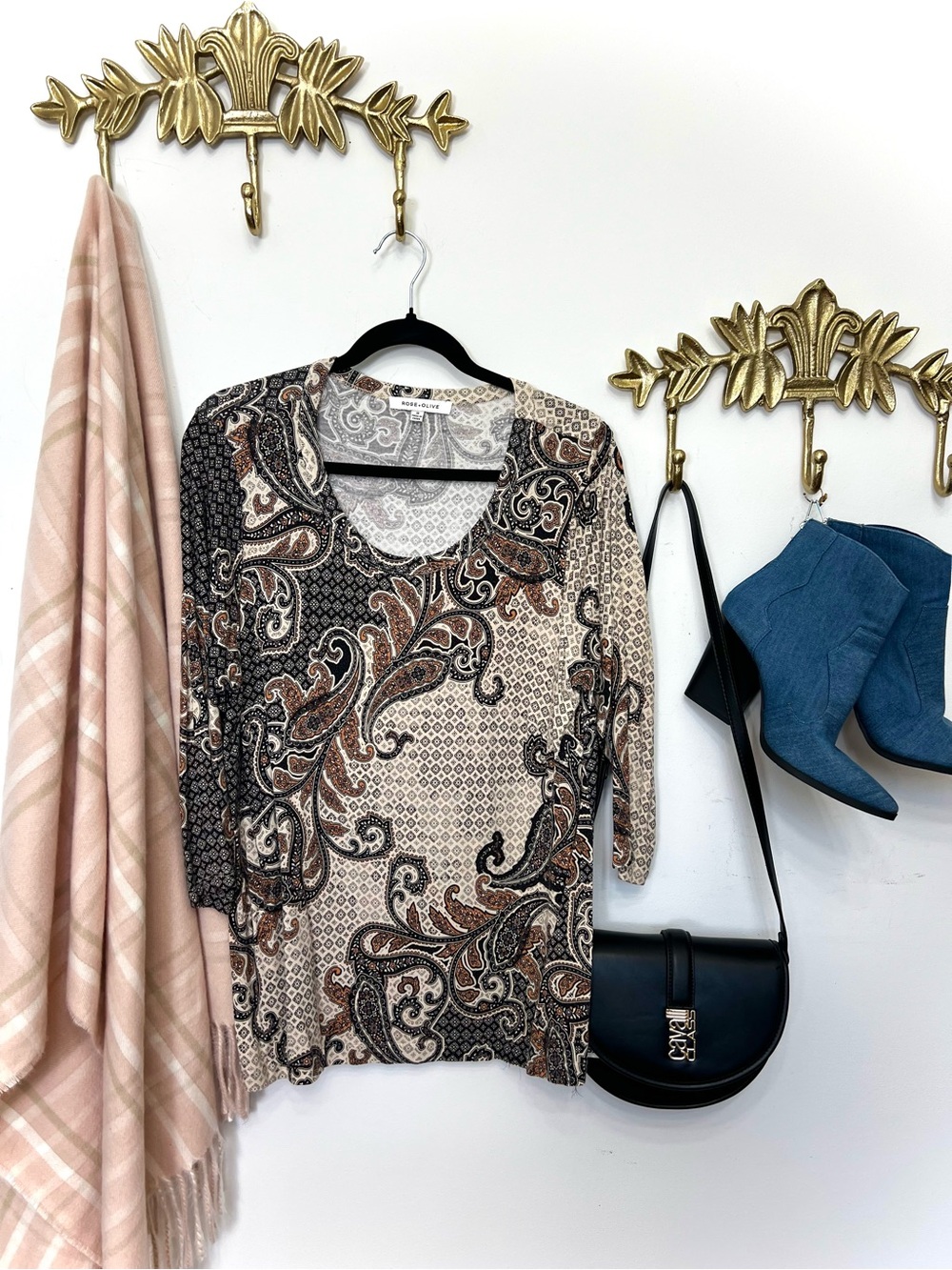Boho Paisley Print 3/4 Sleeve Women's Top L ptp 22.5” l 28”